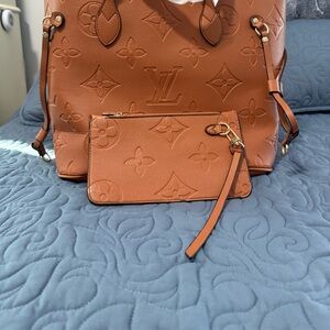 Tan Embossed Women Bag Set with designer look.